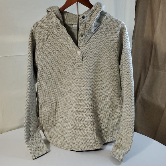 Columbia Pullover Gray Herringbone Fleece Lined Hooded Sweater Size Large - Picture 1 of 11
